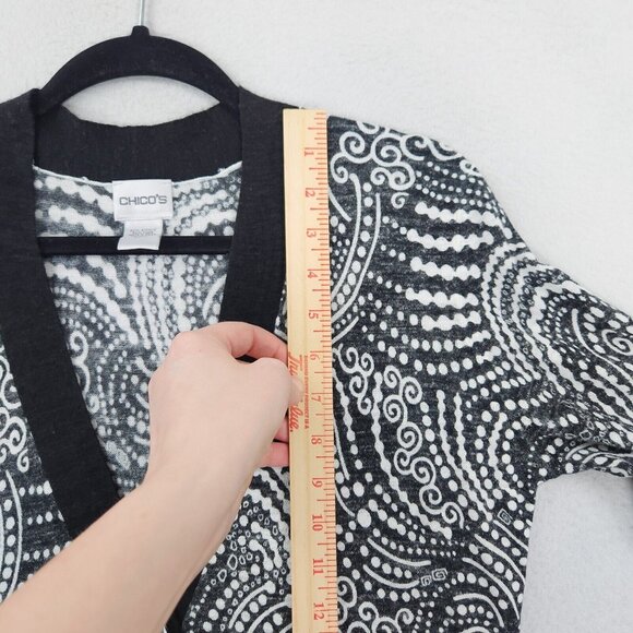 Chicos Sweater Women 0 Black White 4 3/4 Sleeve Cardigan Lightweight Linen Blend - Picture 5 of 11
